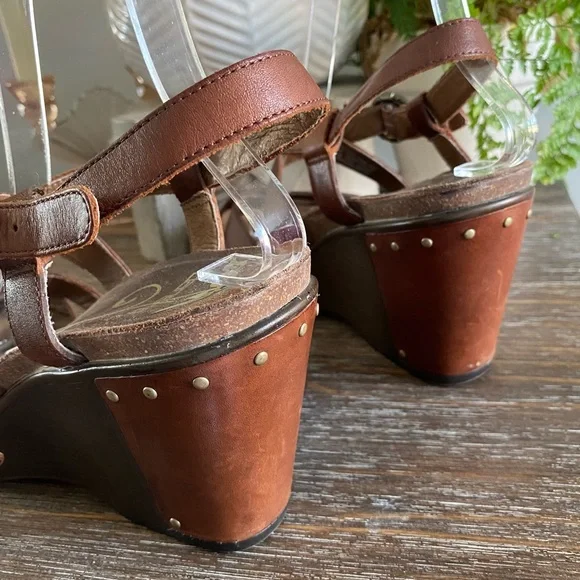 Dansko Frida Leather Platform Open Toe Studded Wedge Sandals Womens 40 Tan Brown - Picture 5 of 6